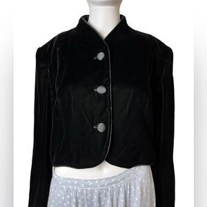 Black Tie by Oleg Cassini Velvet Button Down Cropped Jacket Black Size 12